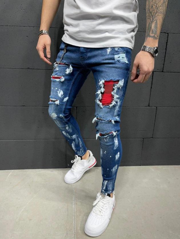 High Quality Custom Logo Designer Full Length Casual Style Oem Distressed Rip Denim Men's Stacked Jean Ripped Jeans Pant For Men