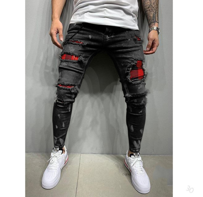 High Quality Custom Logo Designer Full Length Casual Style Oem Distressed Rip Denim Men's Stacked Jean Ripped Jeans Pant For Men