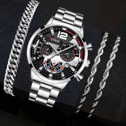 Men's Watches Bracelet Gift Set Stainless Steel Band Quartz Watches for Men Casual Business Wristwatch FD058 FD058