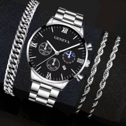 Men's Watches Bracelet Gift Set Stainless Steel Band Quartz Watches for Men Casual Business Wristwatch FD058 FD058