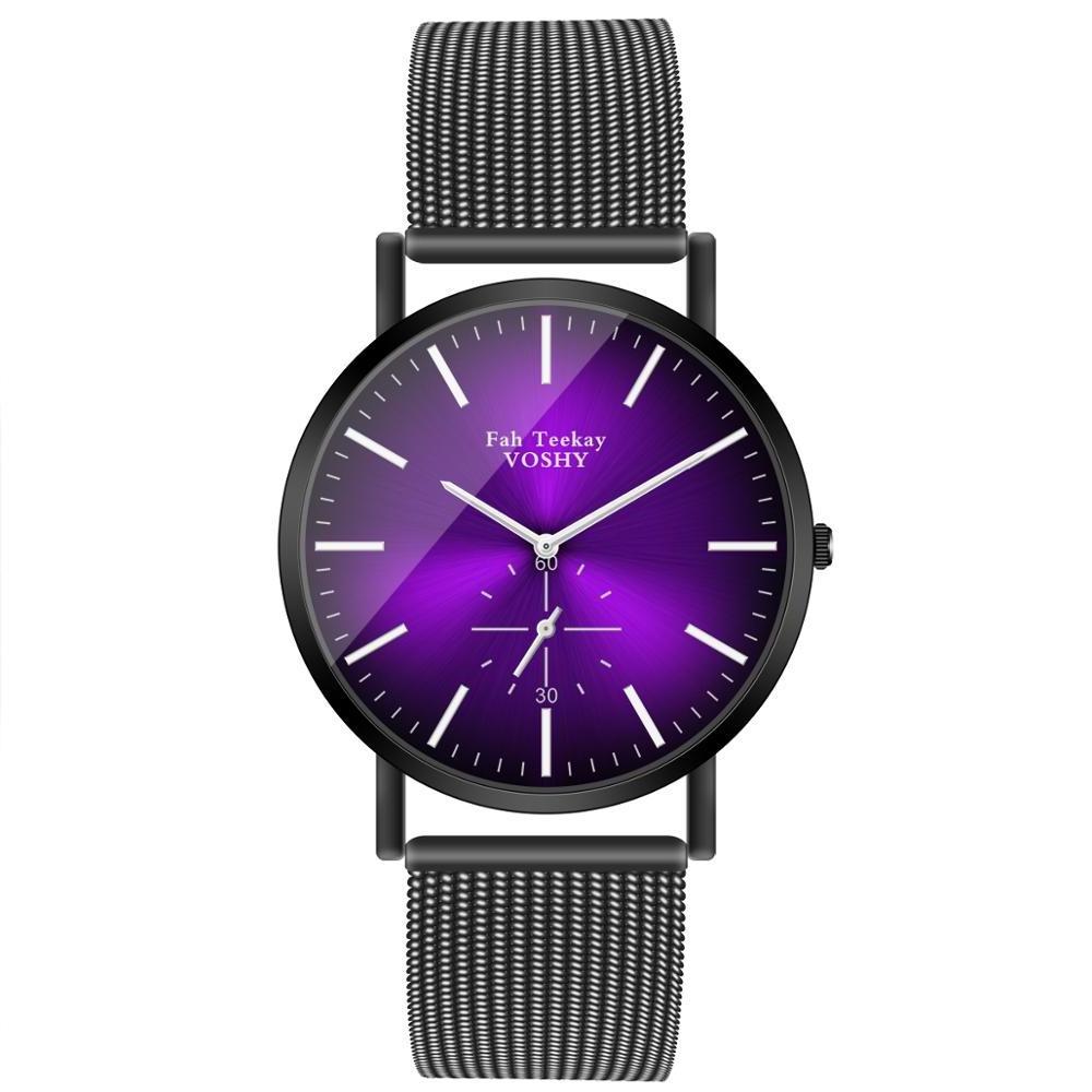 Modern Fashion Black Quartz Watch Men Women Mesh Stainless Steel Watchband High Quality Casual Wristwatch Gift for Female FD021