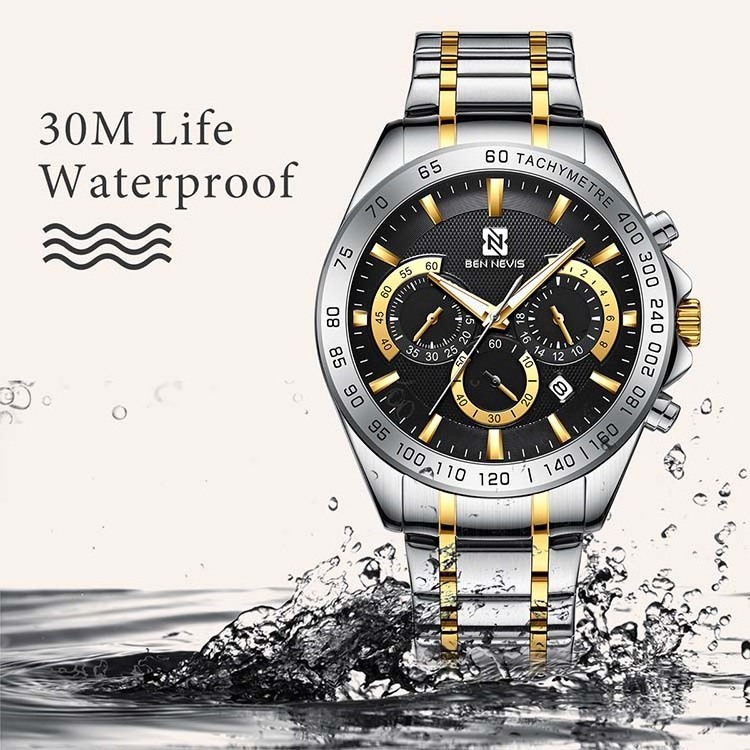 New BEN NEVI Men's Watch Three Eyes Six Hands Calendar Watch Fashion Waterproof Quartz Watches Male Wholesale