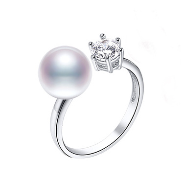 925 Sterling Silver Ring 8-9mm Cultured Pearl Ring Trendy Style Cute Jewelry  Freshwater Pearl Ring Designs for Women PR01