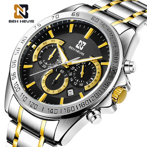 New BEN NEVI Men's Watch Three Eyes Six Hands Calendar Watch Fashion Waterproof Quartz Watches Male Wholesale