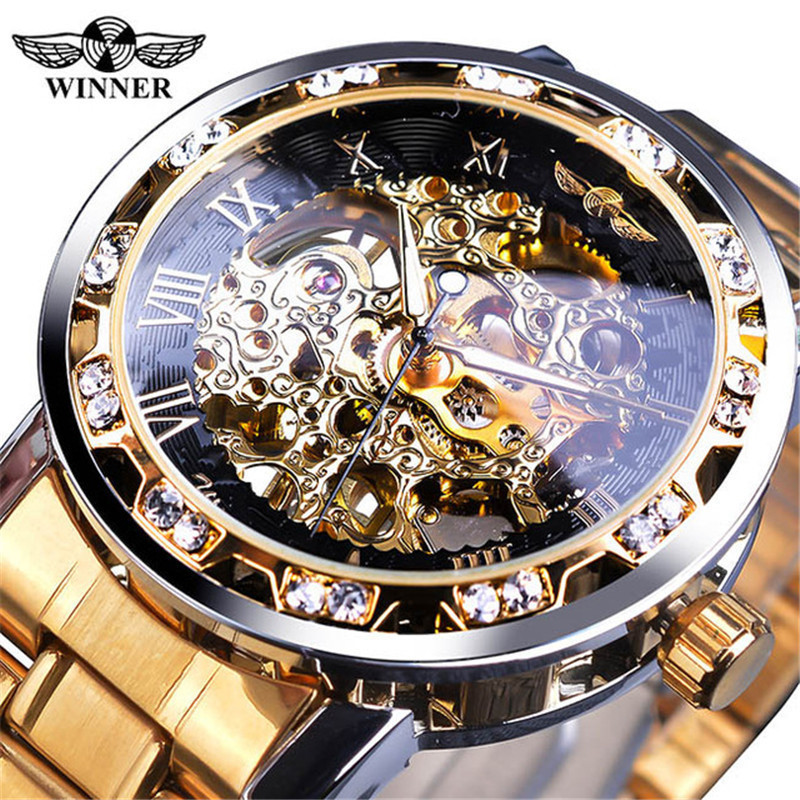 New winner watch men's fashion leisure classic popular hollow diamond manual mechanical watch s1089