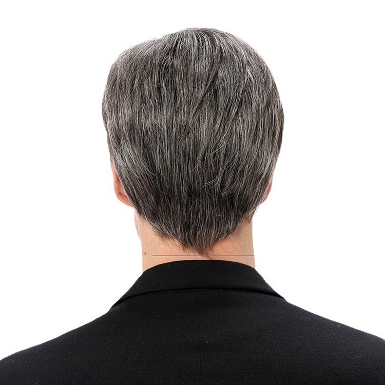 Wholesale Handsome Grey Male Style High Quality Men Full Cap Short Wig For Men Natural Toupee