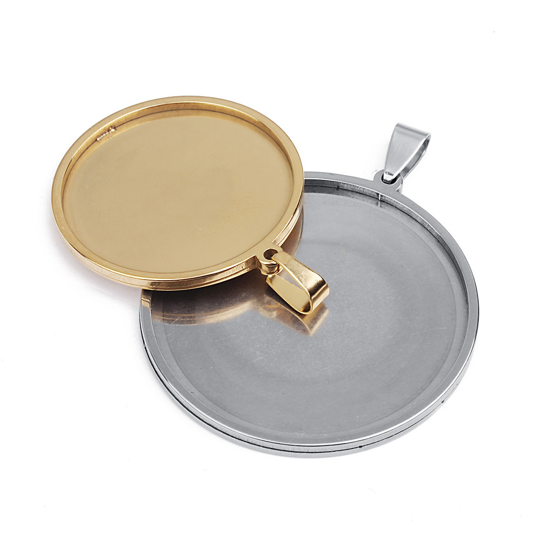 Stainless Steel Accessory Blank Round Frame Base Setting Cabochon Gold Plated Bezel Pendant Tray for Jewelry Making Necklace