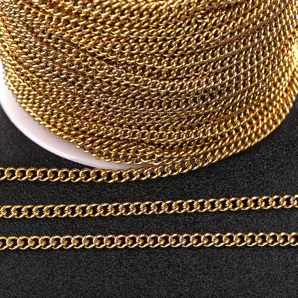 Hypoallergenic Non Tarnish Stainless Steel Link Chains Roll of 18K Gold Plated Thin Cuban Chains for Jewelry Making Necklace DIY