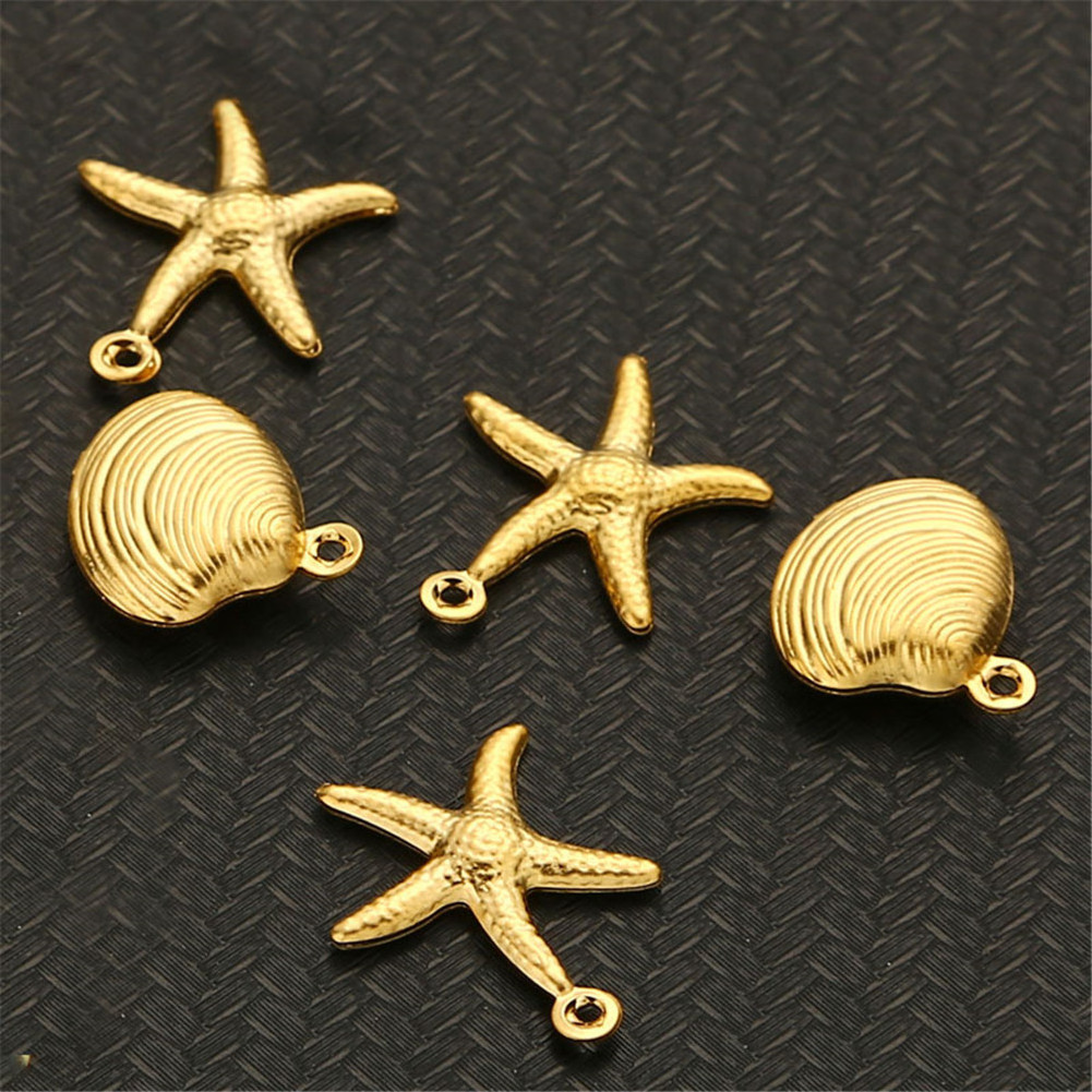 PVD Gold Plated Stainless Steel Cowrie Seashell Sea Shell Pendant Starfish Charms for Jewelry Making Necklace Earrings Findings