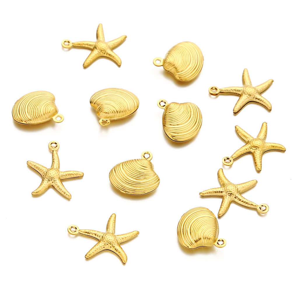 PVD Gold Plated Stainless Steel Cowrie Seashell Sea Shell Pendant Starfish Charms for Jewelry Making Necklace Earrings Findings