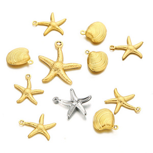 PVD Gold Plated Stainless Steel Cowrie Seashell Sea Shell Pendant Starfish Charms for Jewelry Making Necklace Earrings Findings