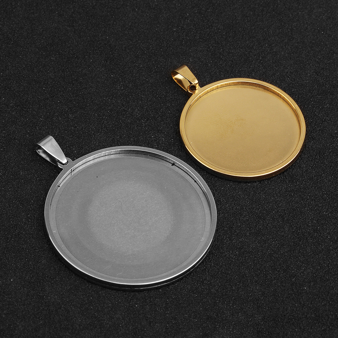 Stainless Steel Accessory Blank Round Frame Base Setting Cabochon Gold Plated Bezel Pendant Tray for Jewelry Making Necklace