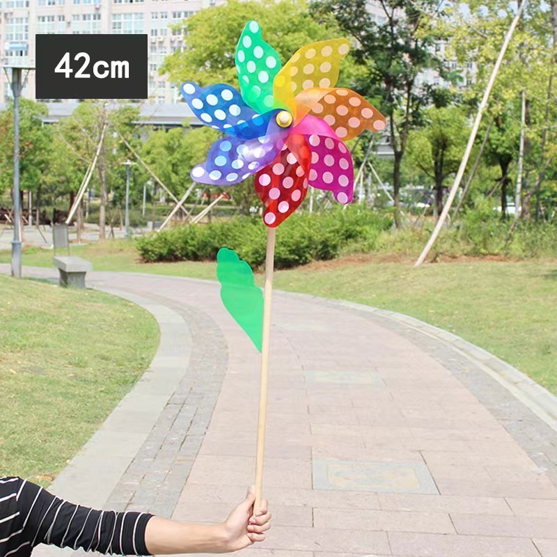 New Rainbow Wooden Pole Windmill Diameter 42CM Garden Garden Decoration Plastic Big Windmill