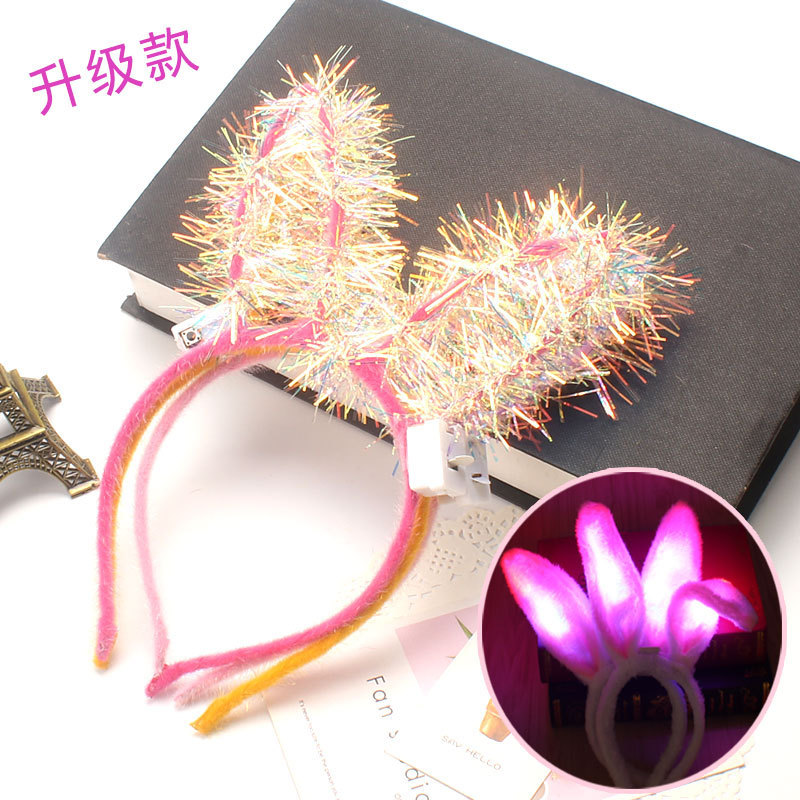 LED Bunny Ear Headband Light Up Rabbit Ears Headband Hair Hoop Flower Garland Headband Party LED Birthday Wedding Costume