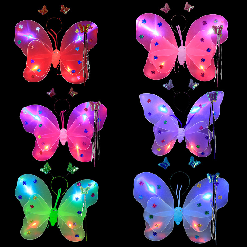 Sequin Wings LED Glowing Glow Party Girls Birthday Little Fairy Baby Wholesale Dressing up Butterfly Magic Wand Headband Costume