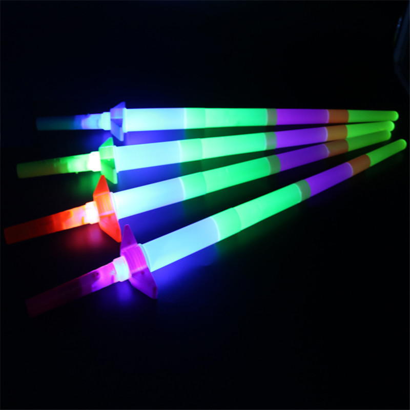 New Rainbow Laser Sword Extendable Light Up Toys Flashing Wands Led Sticks Party for kids