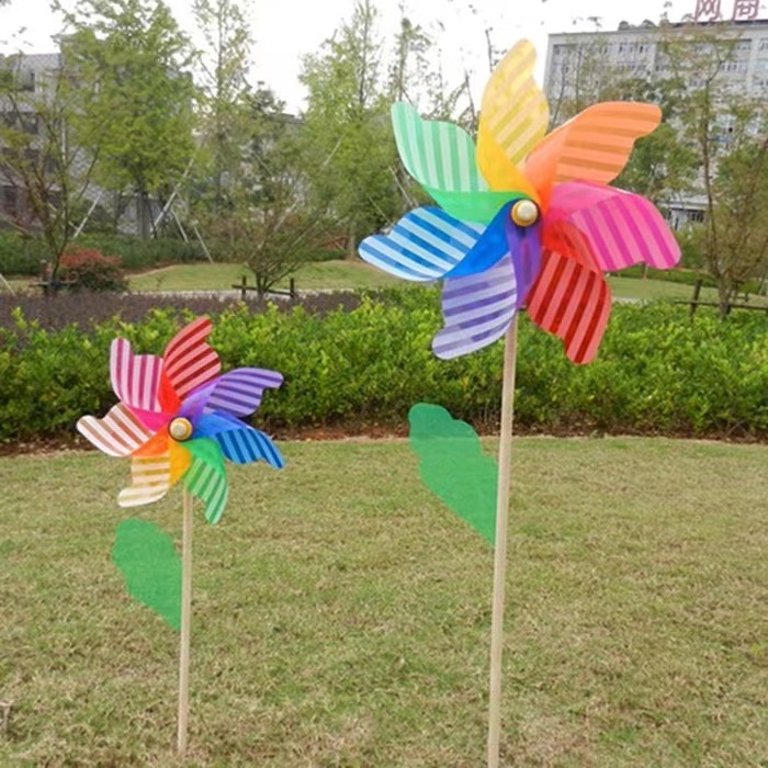 New Rainbow Wooden Pole Windmill Diameter 42CM Garden Garden Decoration Plastic Big Windmill