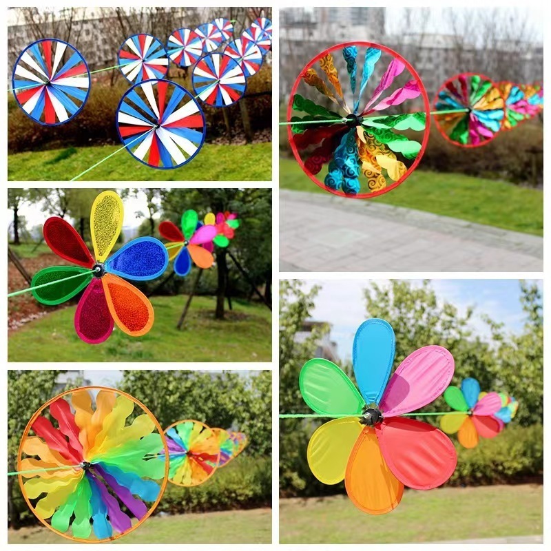 Hot sale turntable windmill string decoration outdoor rotating six pieces of colourful plastic garden windmill wholesale