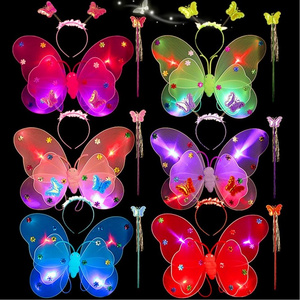 Sequin Wings LED Glowing Glow Party Girls Birthday Little Fairy Baby Wholesale Dressing up Butterfly Magic Wand Headband Costume