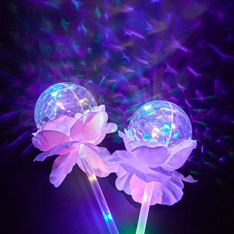 Light Up Bobo Handles Plastic Glowing Magic Wand Led Flashing Fairy Toy Dazzling Projection Lotus Flower Lotus Glow Stick