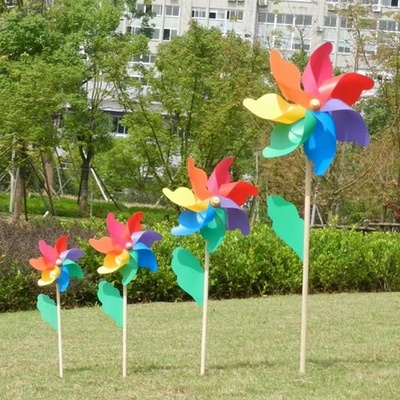 New Rainbow Wooden Pole Windmill Diameter 42CM Garden Garden Decoration Plastic Big Windmill