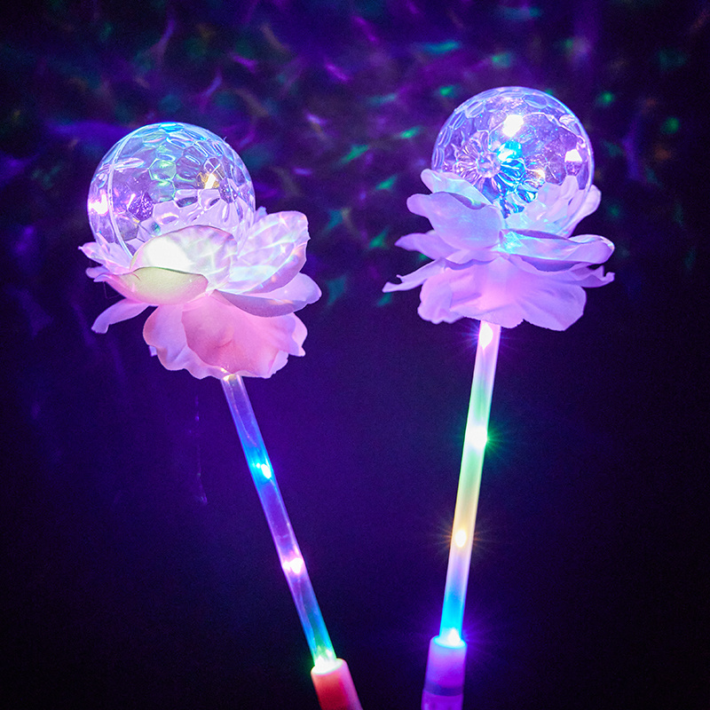 Light Up Bobo Handles Plastic Glowing Magic Wand Led Flashing Fairy Toy Dazzling Projection Lotus Flower Lotus Glow Stick