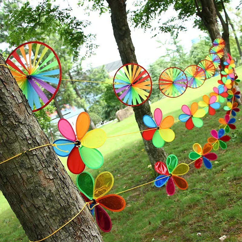 Hot sale turntable windmill string decoration outdoor rotating six pieces of colourful plastic garden windmill wholesale