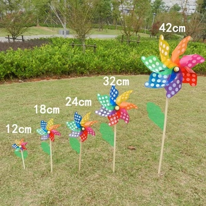 New Rainbow Wooden Pole Windmill Diameter 42CM Garden Garden Decoration Plastic Big Windmill