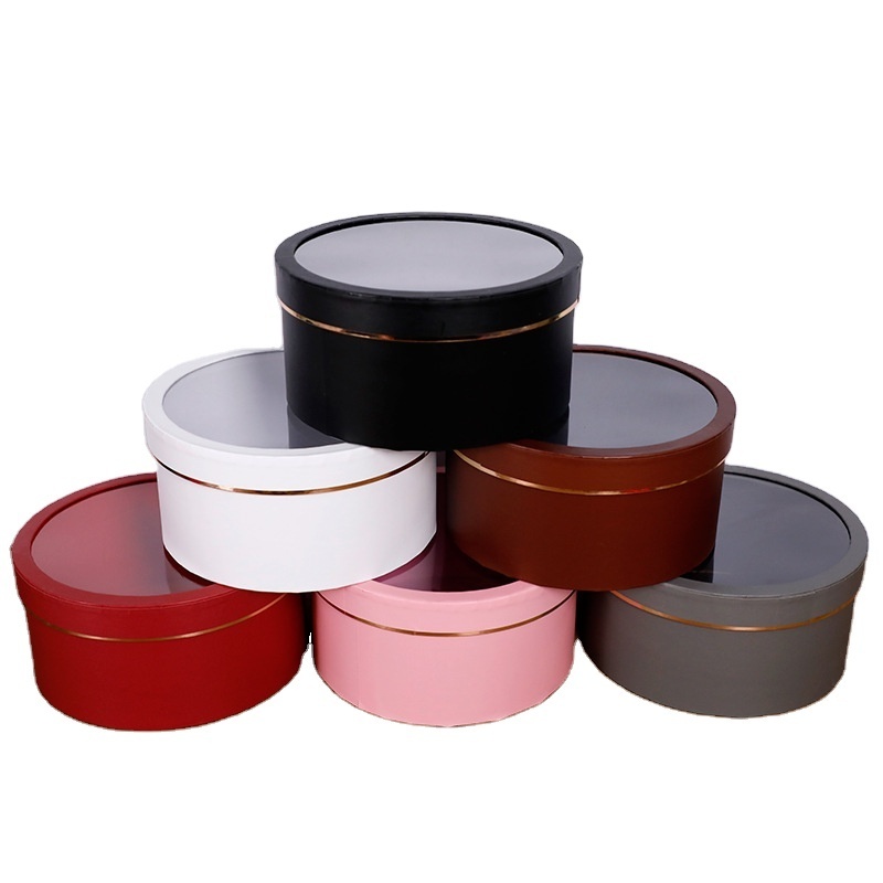 Promotional Paper Gift Box Valentine's Day Transparent Cardboard Cylinder Round Flower Box with PVC Lid