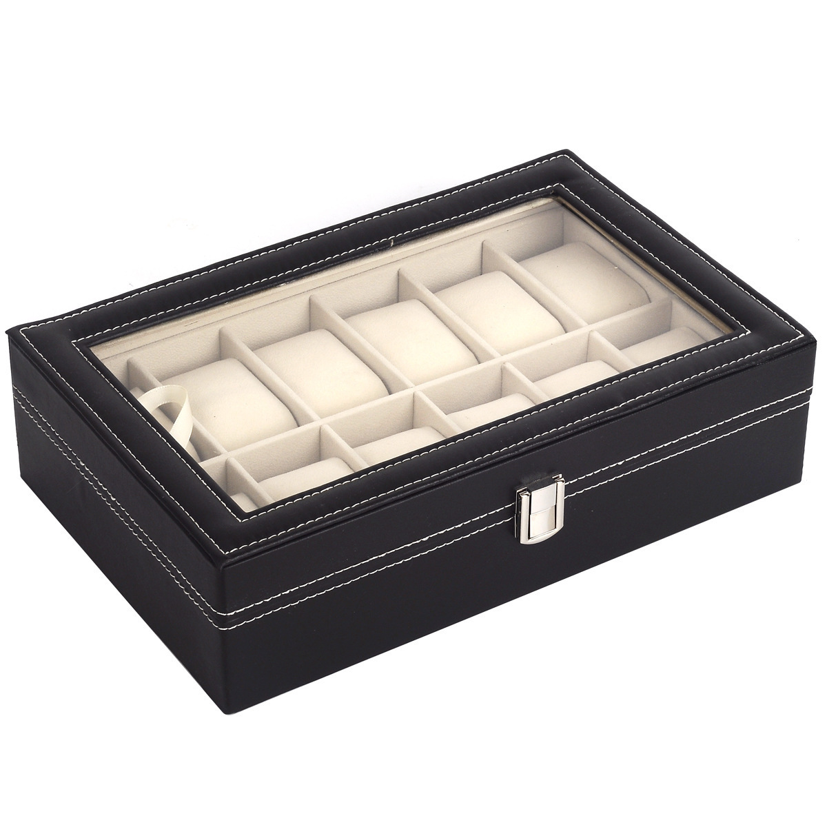 Manufacturer Watch Jewelry Case 12 Slot Women Men Black Leather Watch Box with Velvet Pillow