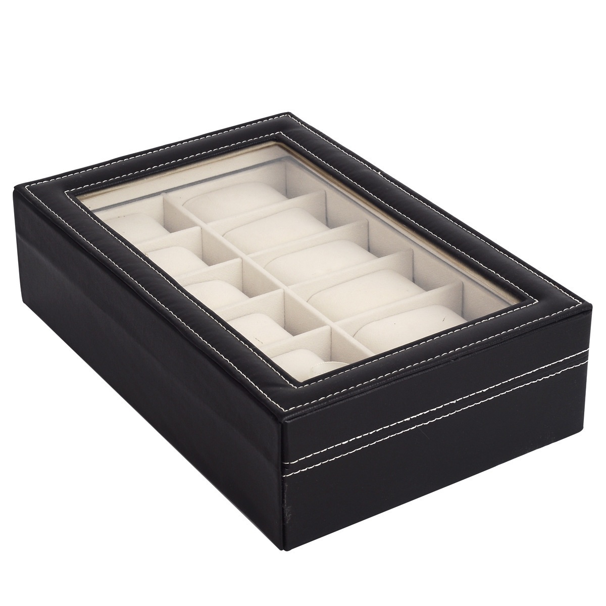 Manufacturer Watch Jewelry Case 12 Slot Women Men Black Leather Watch Box with Velvet Pillow