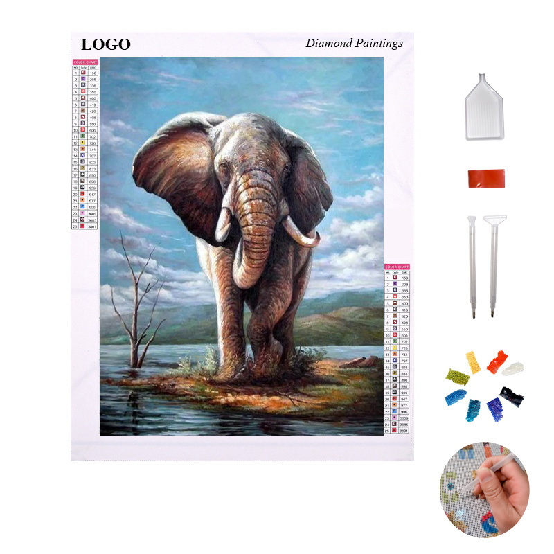 Custom Handwork Living Room Decorative Cartoon Elephant 5d Full Round Drill Diy Crystal Diamond Painting