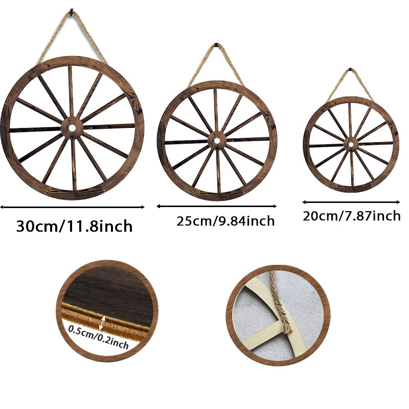 Farmhouse Antique Wall Decor Wall Hanging Set Of 3 Wooden Wagon Wheel Home Decor Rustic Wood Art Horizontal Round Wood Signs