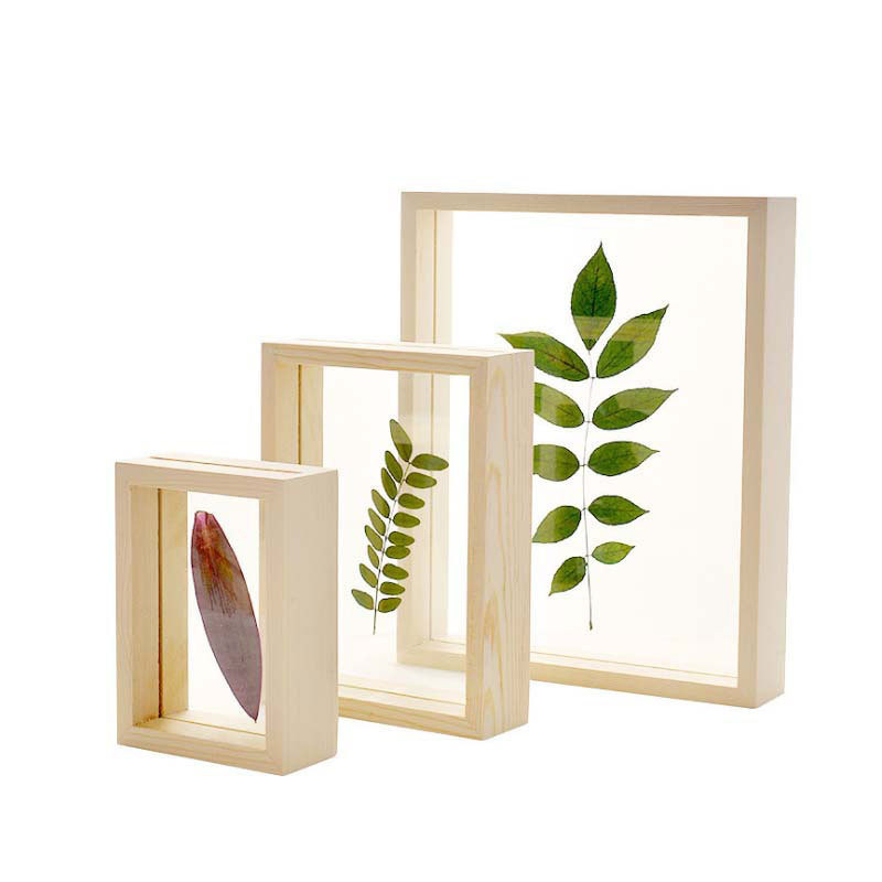 Wall Art Floating Double Glass Wooden Photo Frame