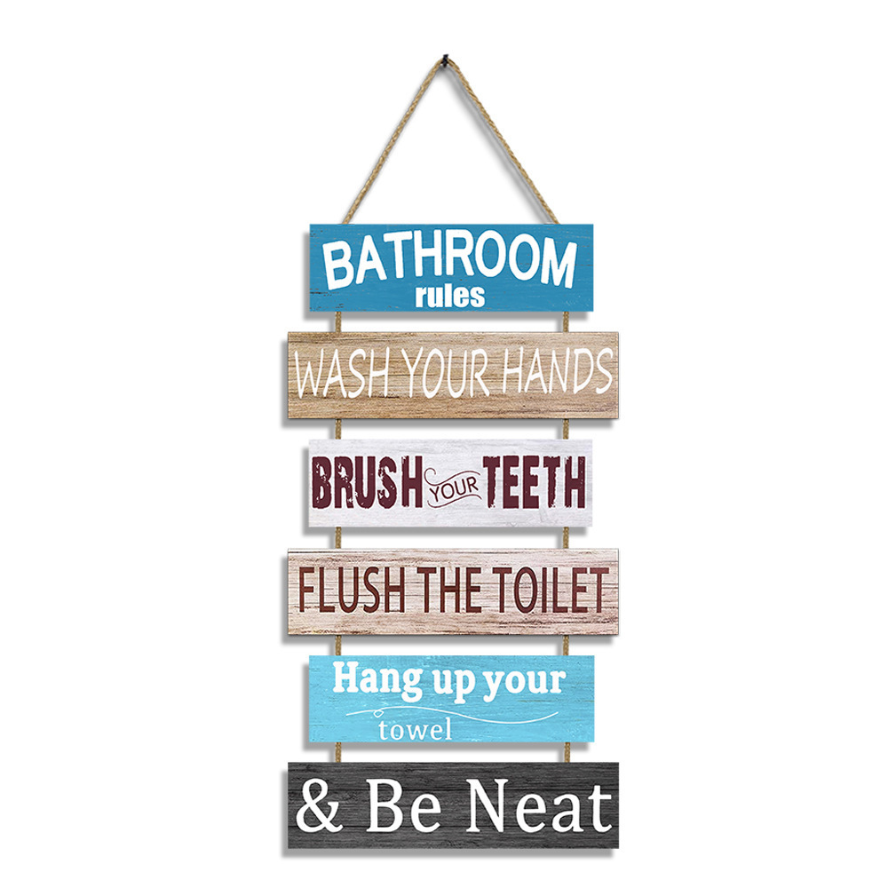 American Rustic Bathroom Rule Quotes Plaque Home Family Bath Placard Decor Custom Hanging Wooden Wall Sign