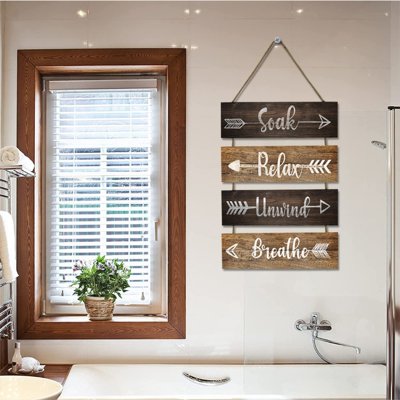 Farmhouse Bathroom Wall Decor Soak Relax Unwind Breathe Wooden Signs Rustic Wooden Plaque With Arrow