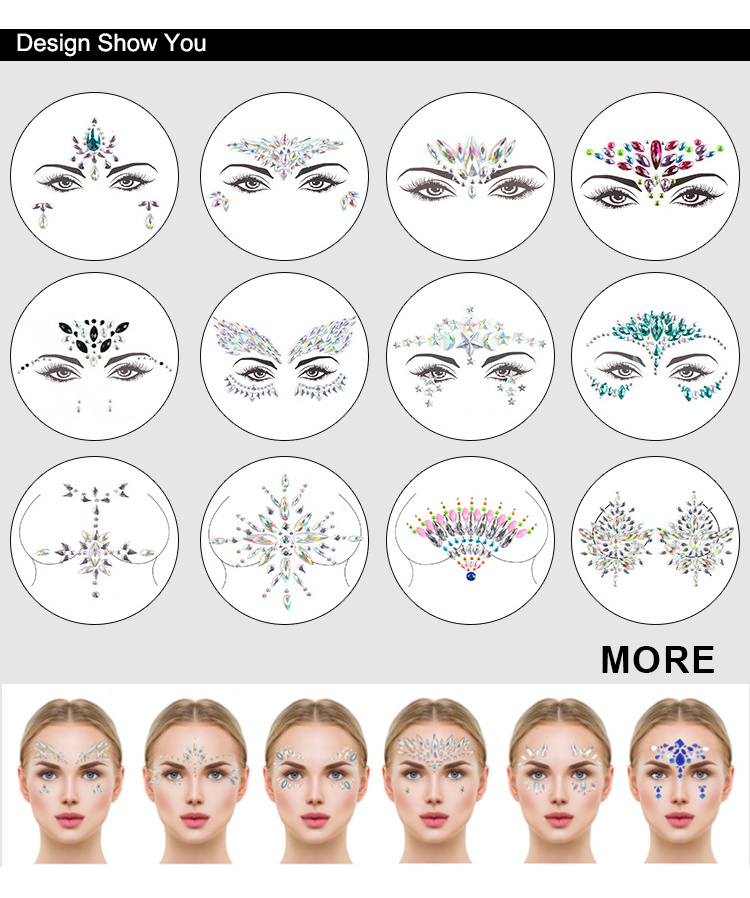 Yescom New Edm Face Diamond Halloween Ghost Face Sticker Luminous Crystal Diamond Eyebrow Sticker Diamond Luminous Face Sticker