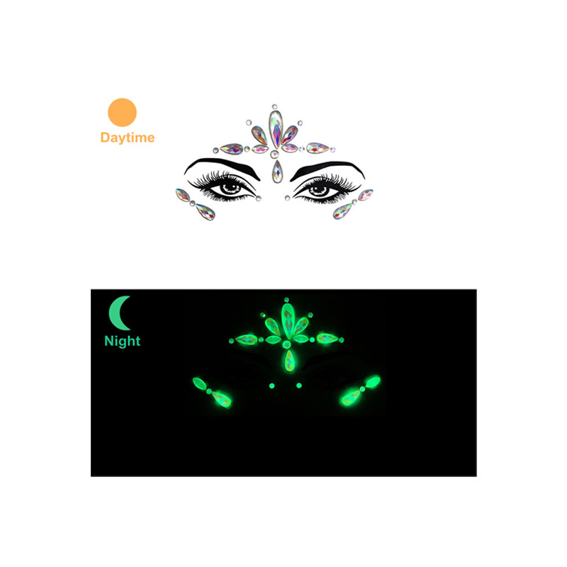 Yescom New Edm Face Diamond Halloween Ghost Face Sticker Luminous Crystal Diamond Eyebrow Sticker Diamond Luminous Face Sticker