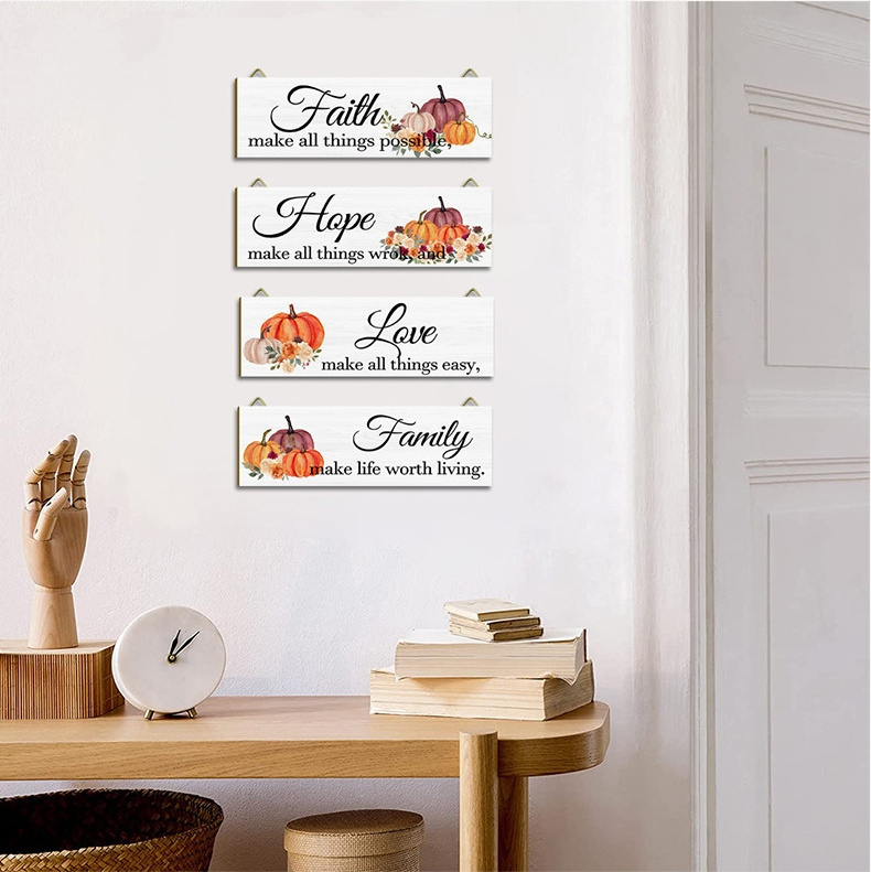 Fall Harvest Festival Home Decor Pumpkin Painting Board Rustic Farmhouse Thanksgiving Bathroom Wall Wooden Hanging Sign