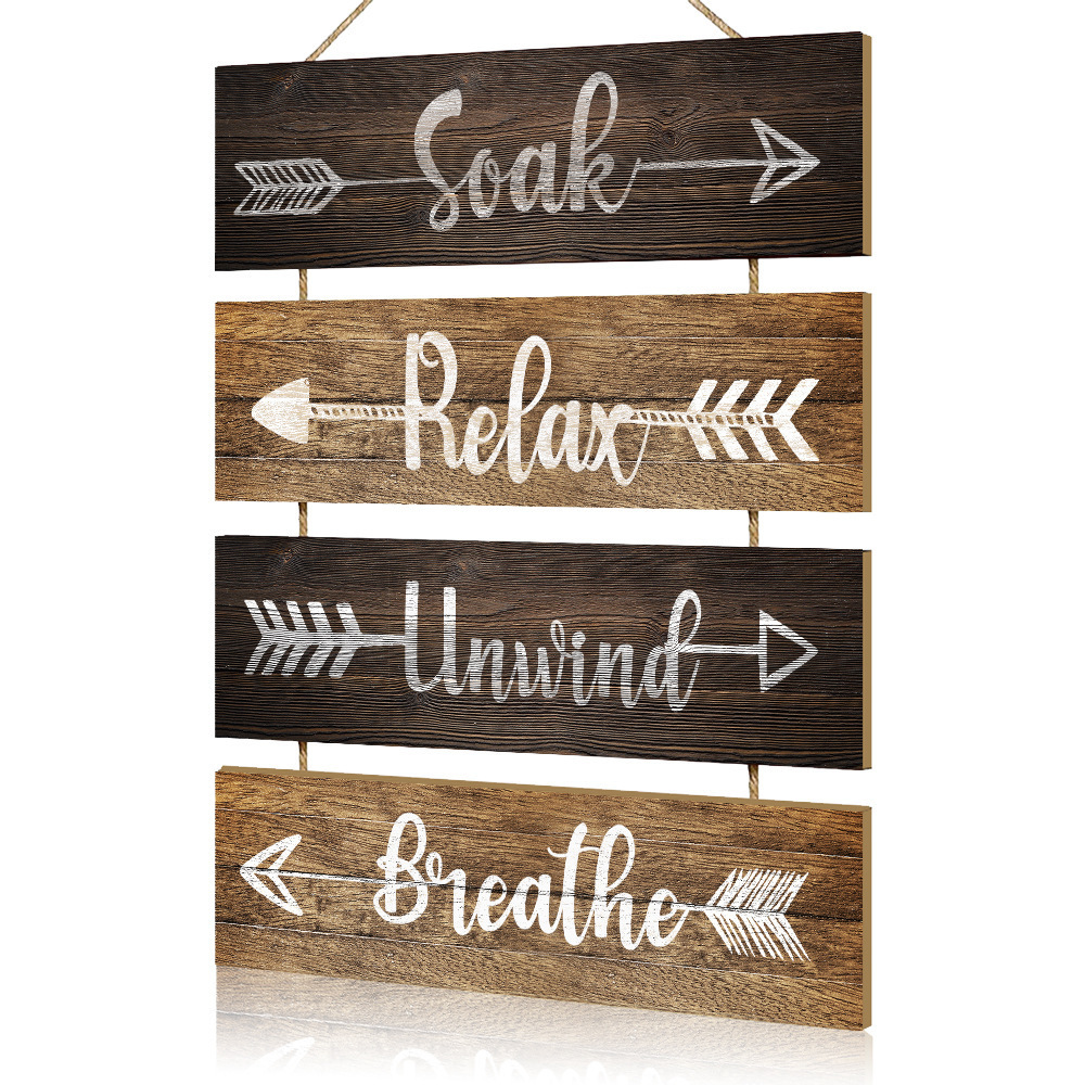 Farmhouse Bathroom Wall Decor Soak Relax Unwind Breathe Wooden Signs Rustic Wooden Plaque With Arrow