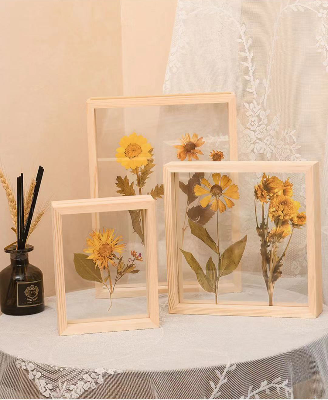 Wall Art Floating Double Glass Wooden Photo Frame