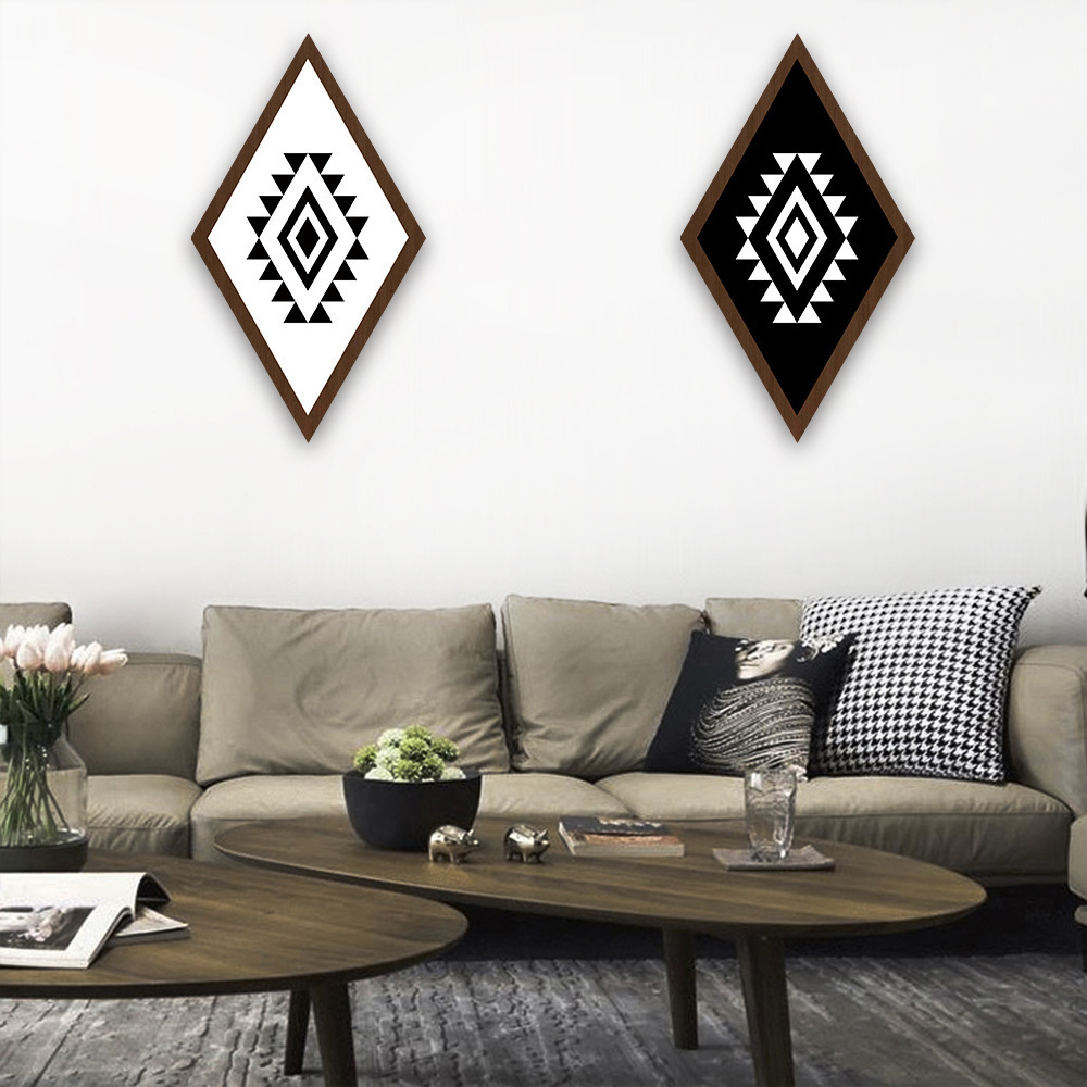 Farmhouse Home Wall Decor Wooden Aztec Diamond Logo Wall Art Wall Hanging Boho Decor