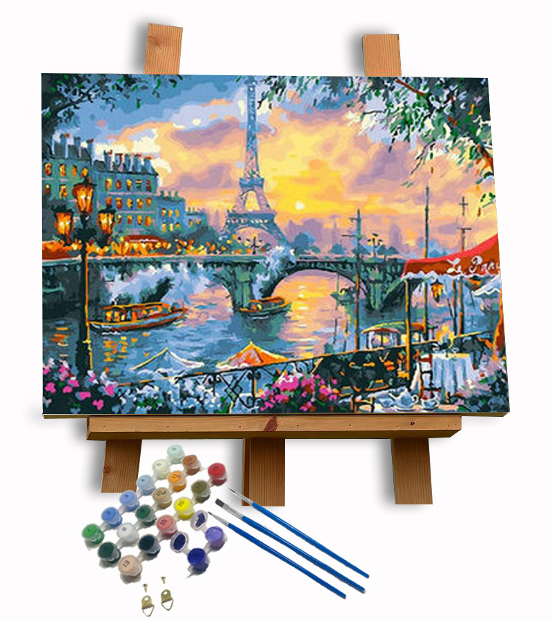 Paris Spring Eiffel Tower Oil Painting Acrylic Painting Flower Cherry Blossom Pink For Home Decor