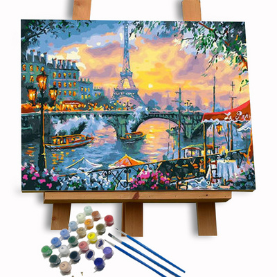 Paris Spring Eiffel Tower Oil Painting Acrylic Painting Flower Cherry Blossom Pink For Home Decor