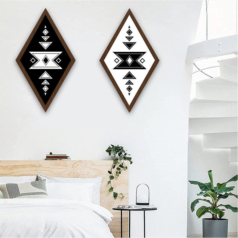 Farmhouse Home Wall Decor Wooden Aztec Diamond Logo Wall Art Wall Hanging Boho Decor