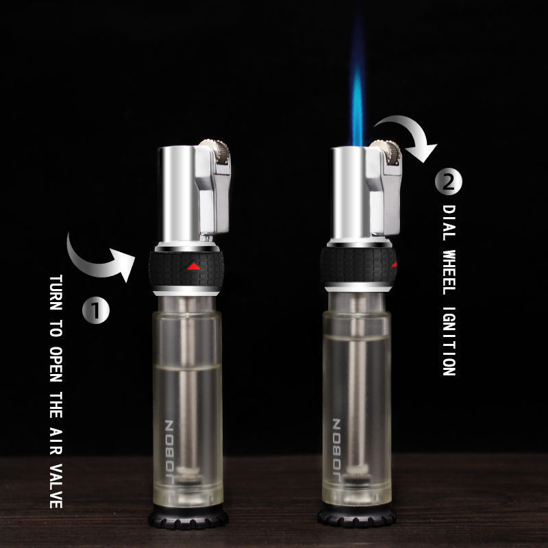 Transparent And Visible Vapor Compartment Direct Charging Blue Flame Grinding Wheel Windproof Inflatable Lighter