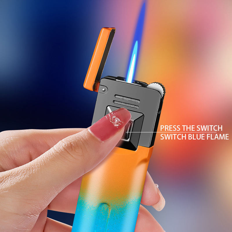 Dual Flame Switchable Open Flame And Windproof Lighter Metal Body Gradient Color Cigarette Cigar Tool Wholesale