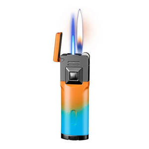 Dual Flame Switchable Open Flame And Windproof Lighter Metal Body Gradient Color Cigarette Cigar Tool Wholesale