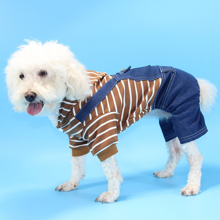 Wholesale Pet Clothes Denim Striped Puppy Small Dog Four-Legged Clothes Simple Trend Teddy Pomeranian Clothes