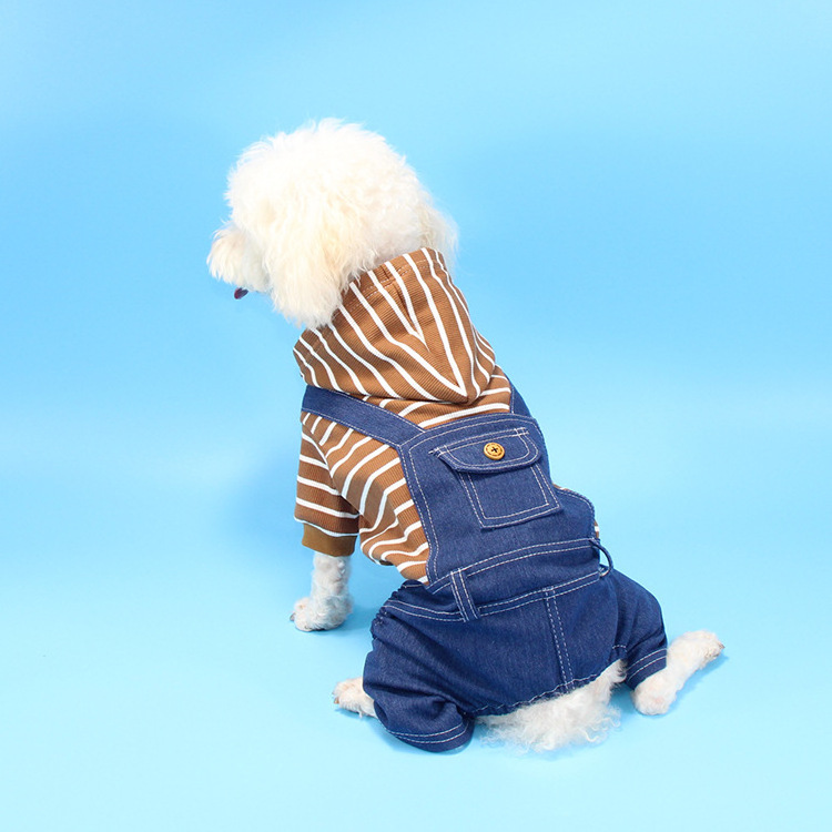 Wholesale Pet Clothes Denim Striped Puppy Small Dog Four-Legged Clothes Simple Trend Teddy Pomeranian Clothes